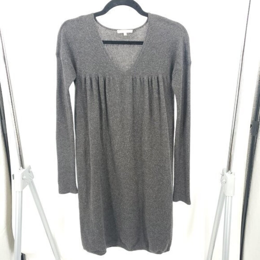 Vince 100% Cashmere Long Sleeve Empire Waist Babydoll Sweater Dress S Gray